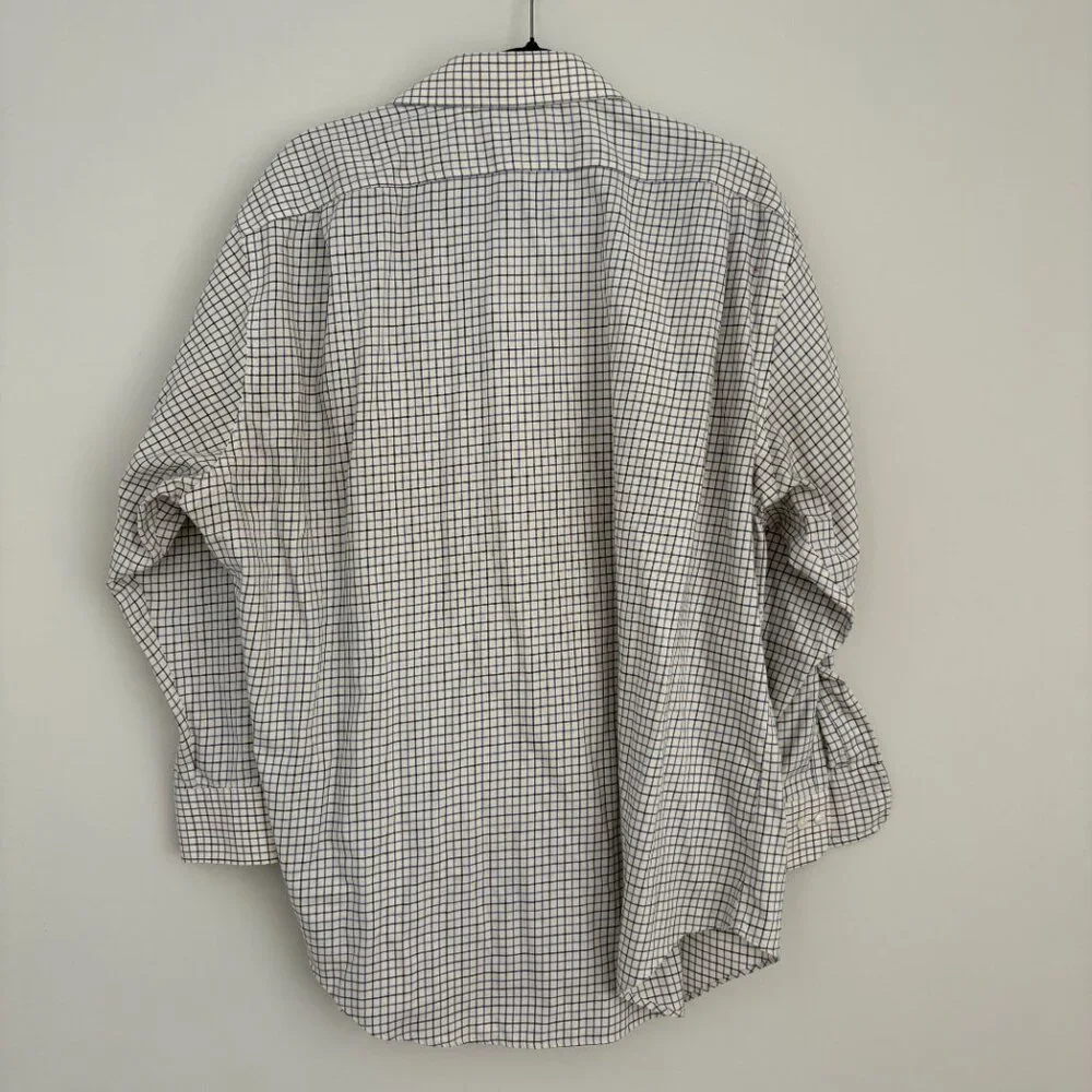 Lauren Ralph Lauren Classic Non-Iron Shirt Blue Off White Grid Check 17.5 32/33 - Picture 3 of 7